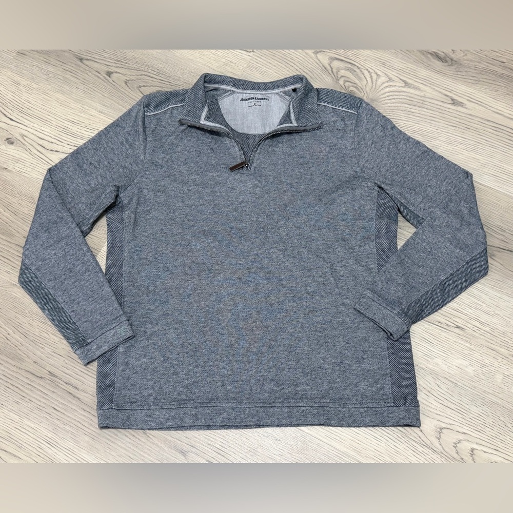 Johnson & Murphy Quarter Zip Men’s Grey Blue Pullover Sweater Shirt Size M - EUC